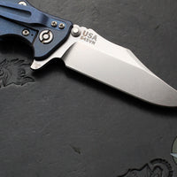 Hinderer Eklipse 3.5"- Bowie Edge- Battle Blue Ti And OD Green G-10 Handle- Stonewash S45VN Blade