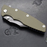 Hinderer Eklipse 3.5"- Bowie Edge- Battle Blue Ti And OD Green G-10 Handle- Working Finish S45VN Blade