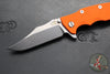 Hinderer Eklipse 3.5"- Bowie Edge- Battle Blue Ti And Orange G-10 Handle- Stonewash S45VN Blade