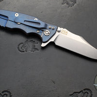 Hinderer Eklipse 3.5"- Bowie Edge- Battle Blue Ti And Orange G-10 Handle- Stonewash S45VN Blade