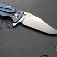 Hinderer Eklipse 3.5"- Bowie Edge- Battle Blue Ti And Orange G-10 Handle- Stonewash S45VN Blade