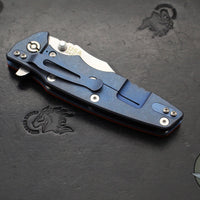 Hinderer Eklipse 3.5"- Bowie Edge- Battle Blue Ti And Orange G-10 Handle- Stonewash S45VN Blade