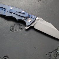 Hinderer Eklipse 3.5"- Bowie Edge- Battle Blue Ti And Translucent Green G-10 Handle- Working Finish S45VN Blade