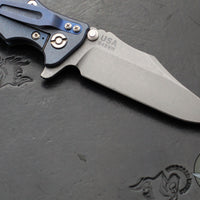 Hinderer Eklipse 3.5"- Bowie Edge- Battle Blue Ti And Translucent Green G-10 Handle- Working Finish S45VN Blade