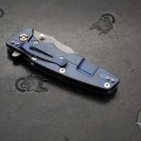 Hinderer Eklipse 3.5"- Bowie Edge- Battle Blue Ti And Translucent Green G-10 Handle- Working Finish S45VN Blade