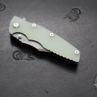 Hinderer Eklipse 3.5"- Bowie Edge- Battle Blue Ti And Translucent Green G-10 Handle- Working Finish S45VN Blade