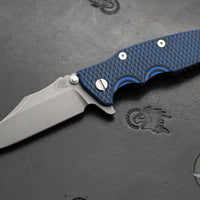 Hinderer Eklipse 3.5"- Bowie Edge- Battle Bronze Ti And BlueBlack G-10 Handle- Working Finish S45VN Blade