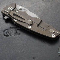 Hinderer Eklipse 3.5"- Bowie Edge- Battle Bronze Ti And BlueBlack G-10 Handle- Working Finish S45VN Blade