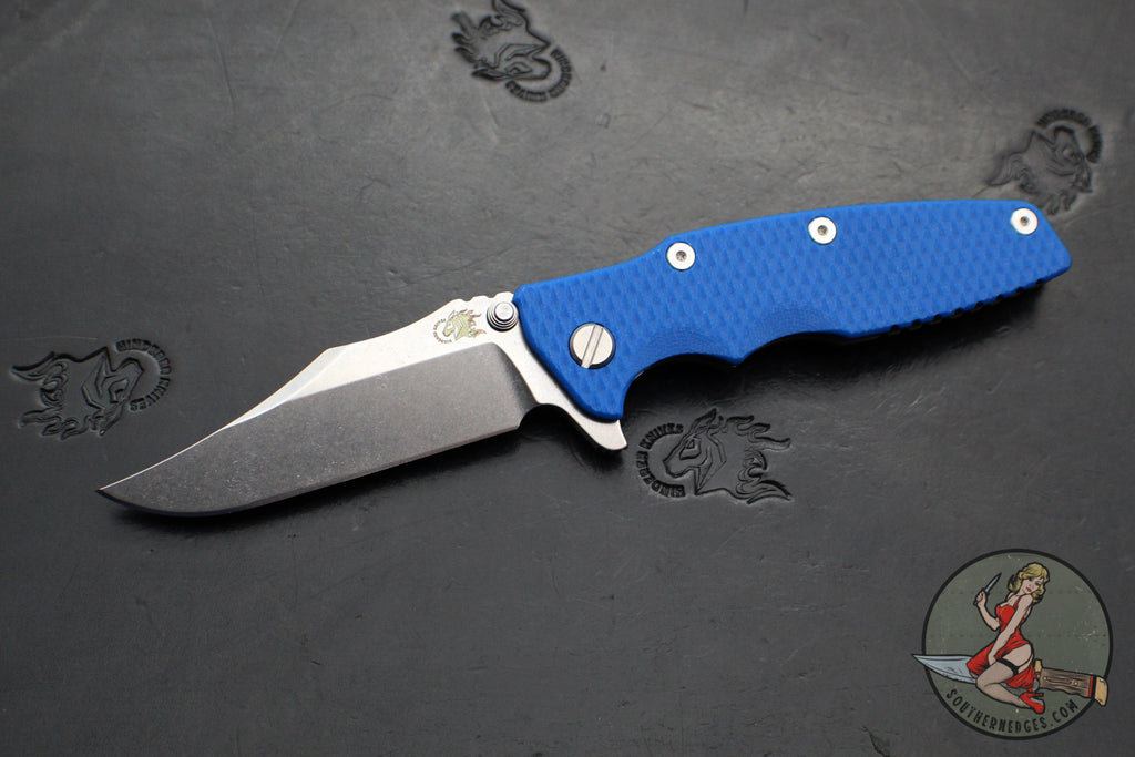 Hinderer Eklipse 3.5"- Bowie Edge- Battle Bronze Ti And Blue G-10 Handle- Stonewash S45VN Blade