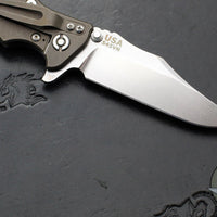 Hinderer Eklipse 3.5"- Bowie Edge- Battle Bronze Ti And Blue G-10 Handle- Stonewash S45VN Blade