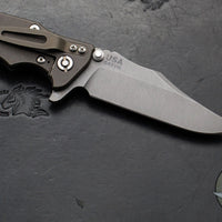 Hinderer Eklipse 3.5"- Bowie Edge- Battle Bronze Ti And Blue G-10 Handle- Working Finish S45VN Blade