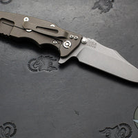 Hinderer Eklipse 3.5"- Bowie Edge- Battle Bronze Ti And OD Green G-10 Handle- Working Finish S45VN Blade