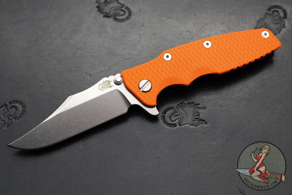 Hinderer Eklipse 3.5"- Bowie Edge- Battle Bronze Ti And Orange G-10 Handle- Stonewash S45VN Blade