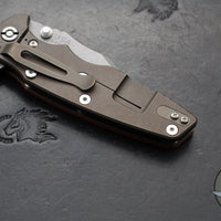 Hinderer Eklipse 3.5"- Bowie Edge- Battle Bronze Ti And Orange G-10 Handle- Working Finish S45VN Blade