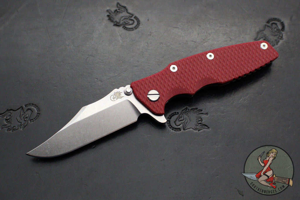 Hinderer Eklipse 3.5"- Bowie Edge- Battle Bronze Ti And Red G-10 Handle- Stonewash S45VN Blade