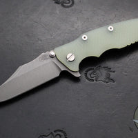 Hinderer Eklipse 3.5"- Bowie Edge- Battle Bronze Ti And Translucent Green G-10 Handle- Working Finish S45VN Blade