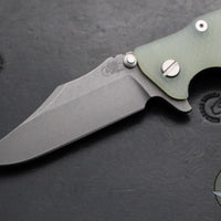 Hinderer Eklipse 3.5"- Bowie Edge- Battle Bronze Ti And Translucent Green G-10 Handle- Working Finish S45VN Blade