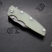 Hinderer Eklipse 3.5"- Bowie Edge- Battle Bronze Ti And Translucent Green G-10 Handle- Working Finish S45VN Blade