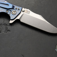 Hinderer Eklipse 3.5"- Bowie Edge- Stonewash Blue Finished Ti And Black G-10 Handle- Stonewash S45VN Blade