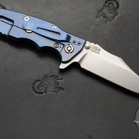 Hinderer Eklipse 3.5"- Bowie Edge- Stonewash Blue Finished Ti And Blue G-10 Handle- Stonewash S45VN Blade