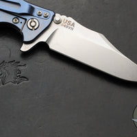 Hinderer Eklipse 3.5"- Bowie Edge- Stonewash Blue Finished Ti And Blue G-10 Handle- Stonewash S45VN Blade