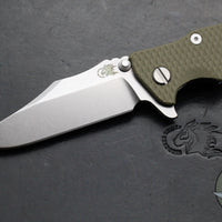 Hinderer Eklipse 3.5"- Bowie Edge- Stonewash Blue Finished Ti And OD Green G-10 Handle- Stonewash S45VN Blade