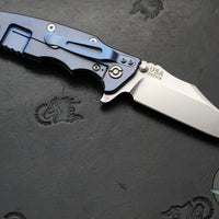 Hinderer Eklipse 3.5"- Bowie Edge- Stonewash Blue Finished Ti And OD Green G-10 Handle- Stonewash S45VN Blade