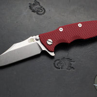 Hinderer Eklipse 3.5"- Bowie Edge- Stonewash Blue Finished Ti And Red G-10 Handle- Stonewash S45VN Blade