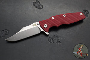 Hinderer Eklipse 3.5"- Bowie Edge- Stonewash Blue Finished Ti And Red G-10 Handle- Stonewash S45VN Blade