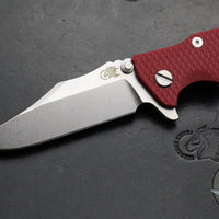 Hinderer Eklipse 3.5"- Bowie Edge- Stonewash Blue Finished Ti And Red G-10 Handle- Stonewash S45VN Blade