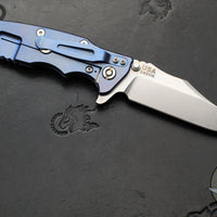 Hinderer Eklipse 3.5"- Bowie Edge- Stonewash Blue Finished Ti And Red G-10 Handle- Stonewash S45VN Blade