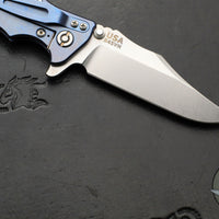 Hinderer Eklipse 3.5"- Bowie Edge- Stonewash Blue Finished Ti And Red G-10 Handle- Stonewash S45VN Blade