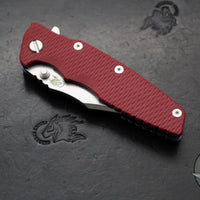 Hinderer Eklipse 3.5"- Bowie Edge- Stonewash Blue Finished Ti And Red G-10 Handle- Stonewash S45VN Blade