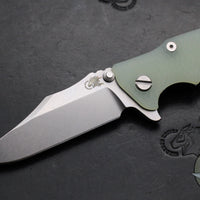 Hinderer Eklipse 3.5"- Bowie Edge- Stonewash Blue Finished Ti And Translucent Green G-10 Handle- Stonewash S45VN Blade