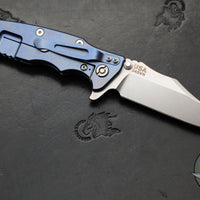 Hinderer Eklipse 3.5"- Bowie Edge- Stonewash Blue Finished Ti And Translucent Green G-10 Handle- Stonewash S45VN Blade