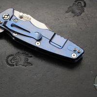 Hinderer Eklipse 3.5"- Bowie Edge- Stonewash Blue Finished Ti And Translucent Green G-10 Handle- Stonewash S45VN Blade