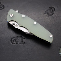 Hinderer Eklipse 3.5"- Bowie Edge- Stonewash Blue Finished Ti And Translucent Green G-10 Handle- Stonewash S45VN Blade