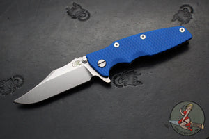 Hinderer Eklipse 3.5"- Bowie Edge- Stonewash Bronze Finished Ti And Blue G-10 Handle- Stonewash S45VN Blade