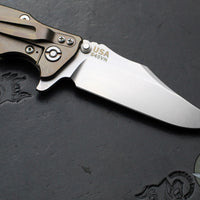 Hinderer Eklipse 3.5"- Bowie Edge- Stonewash Bronze Finished Ti And Blue G-10 Handle- Stonewash S45VN Blade