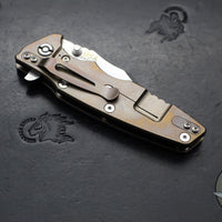 Hinderer Eklipse 3.5"- Bowie Edge- Stonewash Bronze Finished Ti And Blue G-10 Handle- Stonewash S45VN Blade