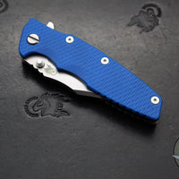 Hinderer Eklipse 3.5"- Bowie Edge- Stonewash Bronze Finished Ti And Blue G-10 Handle- Stonewash S45VN Blade