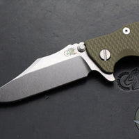 Hinderer Eklipse 3.5"- Bowie Edge- Stonewash Bronze Finished Ti And OD Green G-10 Handle- Stonewash S45VN Blade