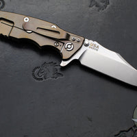 Hinderer Eklipse 3.5"- Bowie Edge- Stonewash Bronze Finished Ti And OD Green G-10 Handle- Stonewash S45VN Blade