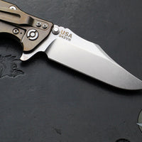 Hinderer Eklipse 3.5"- Bowie Edge- Stonewash Bronze Finished Ti And OD Green G-10 Handle- Stonewash S45VN Blade