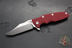 Hinderer Eklipse 3.5"- Bowie Edge- Stonewash Bronze Finished Ti And Red G-10 Handle- Stonewash S45VN Blade