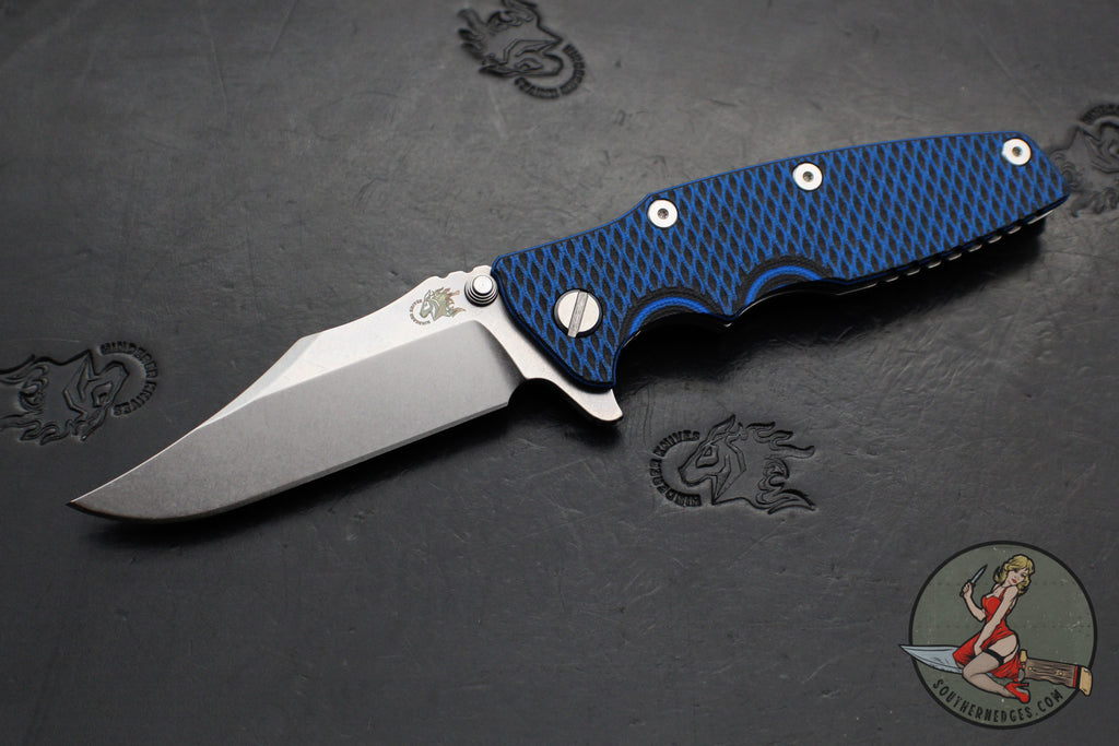 Hinderer Eklipse 3.5"- Bowie Edge- Stonewash Finished Ti And BlueBlack G-10 Handle- Stonewash S45VN Blade