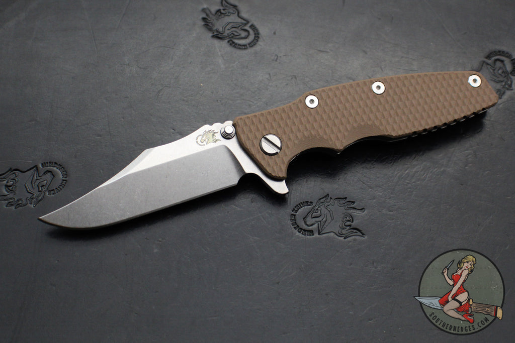 Hinderer Eklipse 3.5"- Bowie Edge- Stonewash Finished Ti And FDE G-10 Handle- Stonewash S45VN Blade