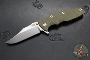 Hinderer Eklipse 3.5"- Bowie Edge- Stonewash Finished Ti And OD Green G-10 Handle- Stonewash S45VN Blade