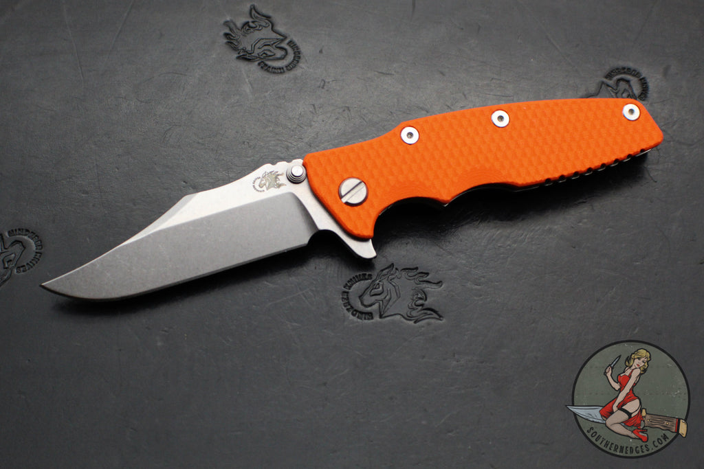 Hinderer Eklipse 3.5"- Bowie Edge- Stonewash Finished Ti And Orange G-10 Handle- Stonewash S45VN Blade