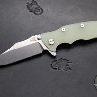 Hinderer Eklipse 3.5"- Bowie Edge- Stonewash Finished Ti And Translucent Green G-10 Handle- Stonewash S45VN Blade